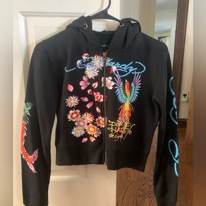 Don Ed Hardy black Phoenix design zip up hoodie Small